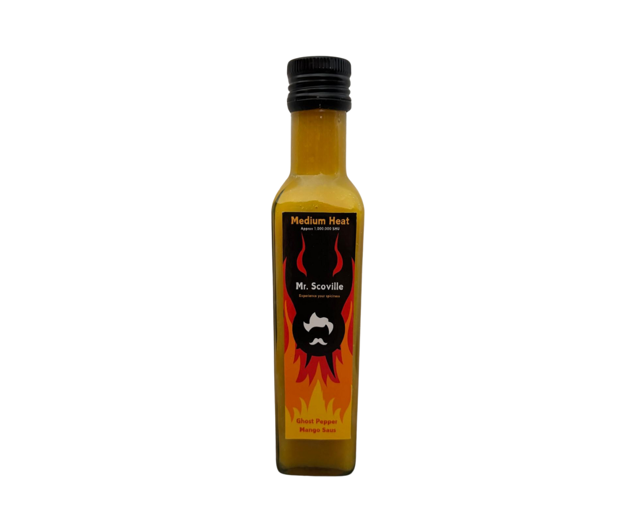 Ghost Pepper Mango Saus, een pittige en zoete combinatie van mango en Ghost Pepper, perfect voor het toevoegen van een vurige twist aan je gerechten.